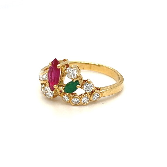 Cluster Floral Gemstone Ruby, Emerald, Diamond Ri… - image 4