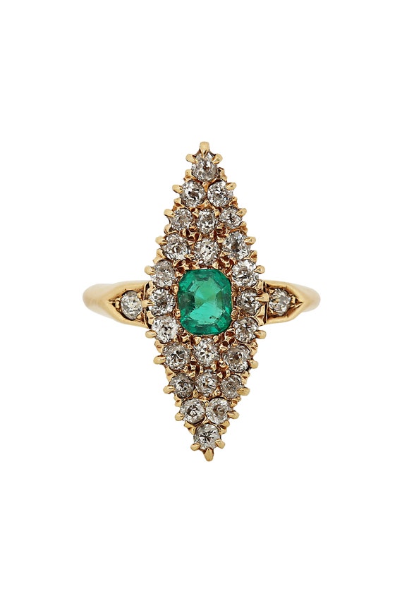Victorian Navette Emerald and Diamond Ring