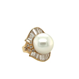 Pearl and Diamond Ballerina Ring 14k Yellow Gold