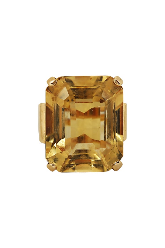 Retro 40 Carat Citrine and 18 Karat Yellow Gold Ri