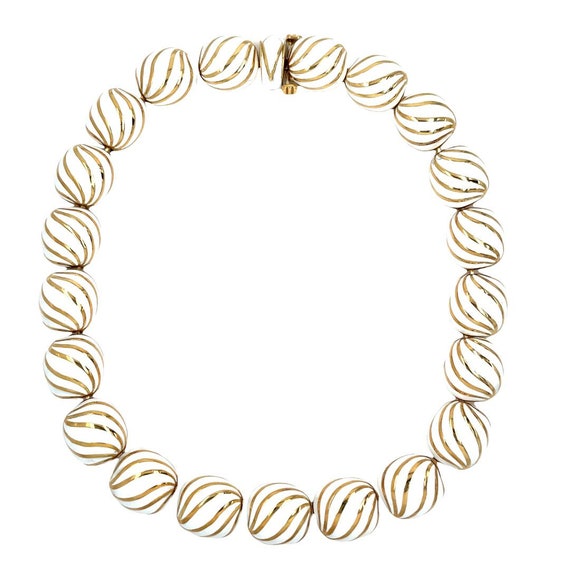 David Webb 18K Yellow Gold White Enamel Necklace