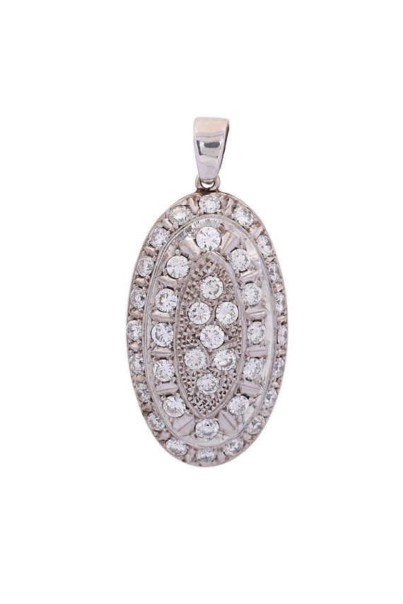 Cluster Diamond 14 Karat White Gold Oval Pendant