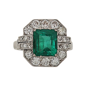 GIA Certified Art Deco Colombian Emerald and Diamond Ring