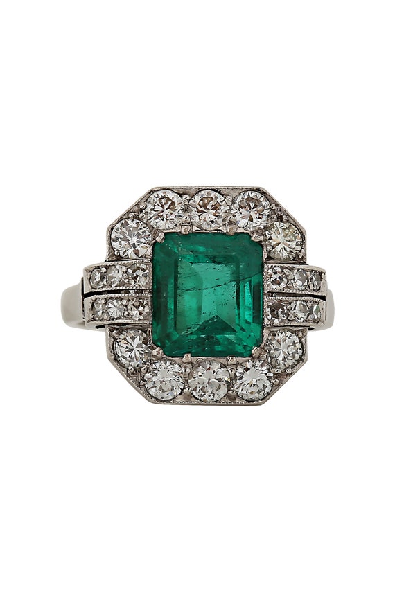 GIA Certified Art Deco Colombian Emerald and Diamo