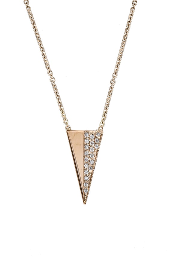Diamond Triangle Pendant Necklace 14K Yellow Gold Gem