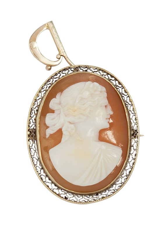 Antique 10 Karat Yellow Gold Cameo Brooch Pendant