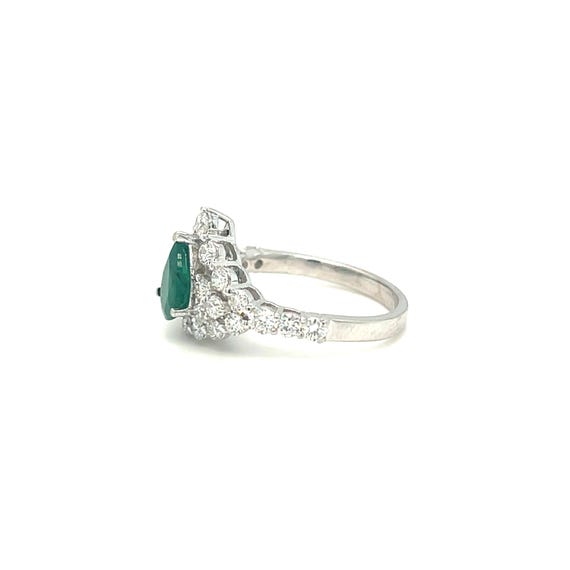 Pear Shaped Emerald and Diamond Cluster Ring 18k … - image 8