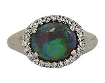 Gems Are Forever 3.65 Carat Black Opal and Diamond 18k White Gold Ring
