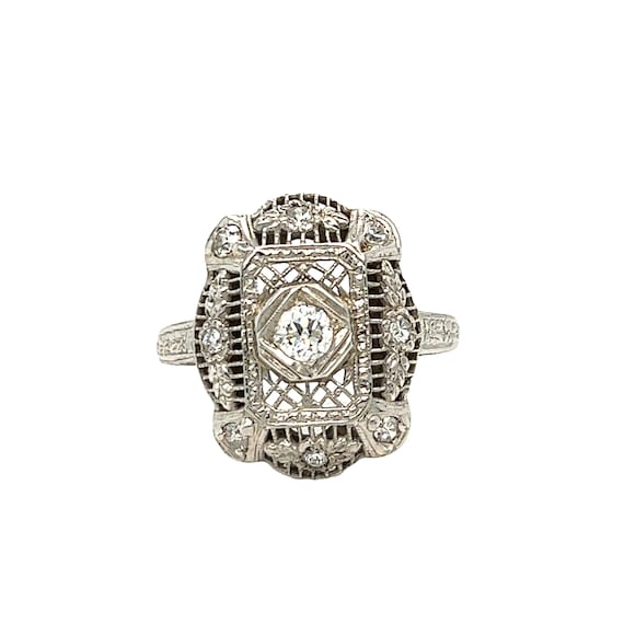 Edwardian Era Diamond Ring 18K White Gold - image 1