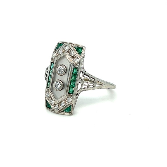 Edwardian Diamond, Emerald, Quartz Plaque Ring 18… - image 2