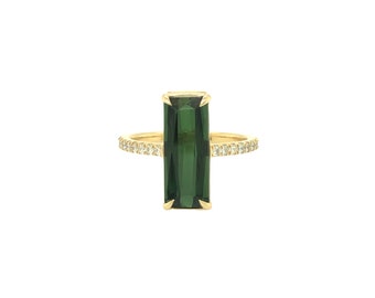 Gems Are Forever 3.40 Carat Rectangle Green Tourmaline and Diamond Ring