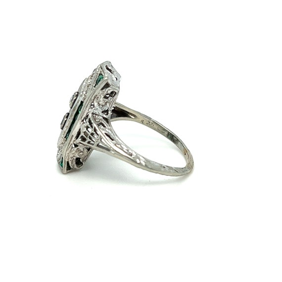 Edwardian Diamond, Emerald, Quartz Plaque Ring 18… - image 3