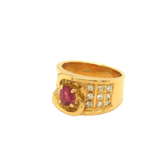 Retro Oval Shaped Ruby and Round Diamond Wide Cig… - image 2
