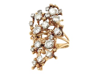 Vintage Brutalist Era 2.25 Carat Cluster Diamond Ring 14K Yellow Gold