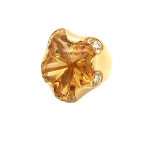 Vintage Star Citrine and Diamond Ring 18k yellow Gold