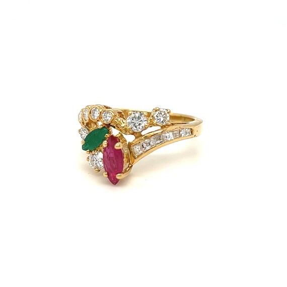 Cluster Floral Gemstone Ruby, Emerald, Diamond Ri… - image 2