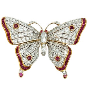 Butterfly Diamond and Ruby Brooch