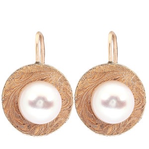 Vintage Pearl 14K Yellow Gold Drop Hook Earrings