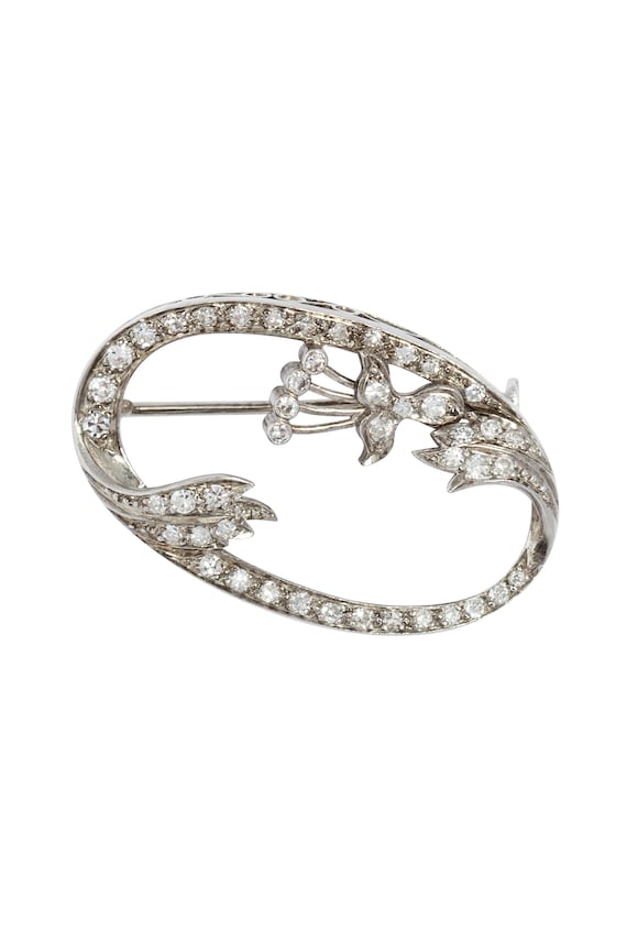 Art Deco Floral Motif Diamond Brooch