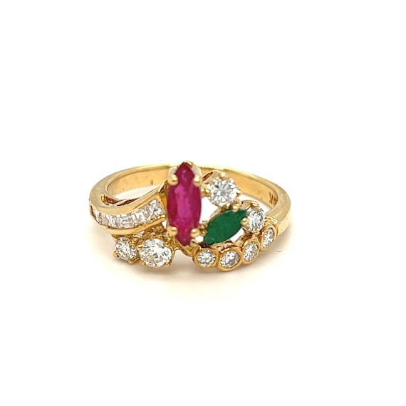 Cluster Floral Gemstone Ruby, Emerald, Diamond Ri… - image 8