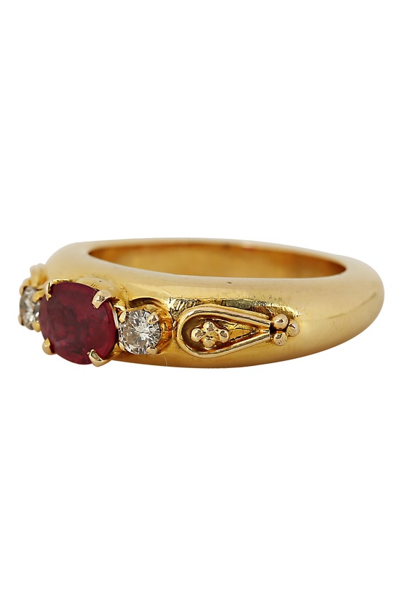 Oval Ruby and Diamond Gold Ring - image 2