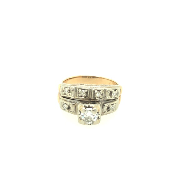 Vintage Diamond Engagement Ring and Band 14k Gold - image 1