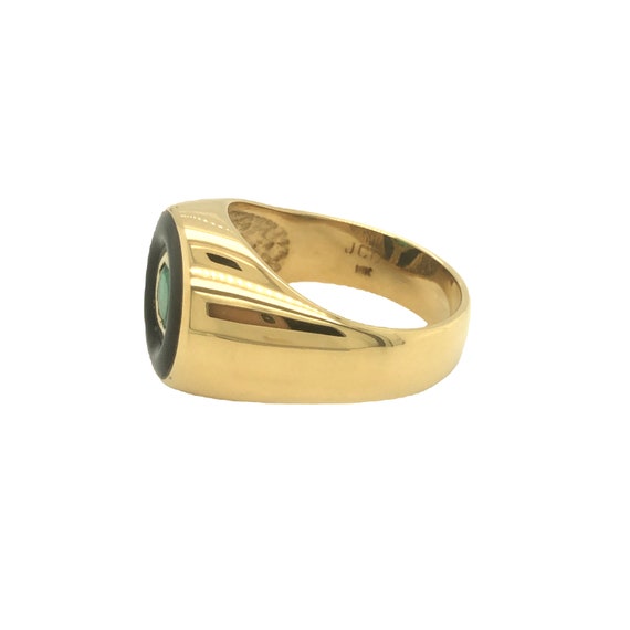 Vintage Emerald and Onyx Men's Ring 18K Yellow Go… - image 2