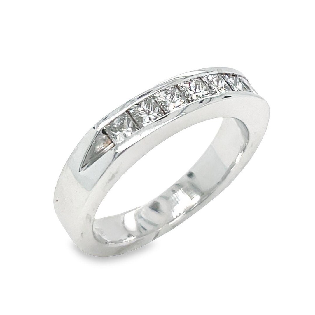 14K White Gold Channel Set Princess Cut Diamond Wedding Band - Etsy