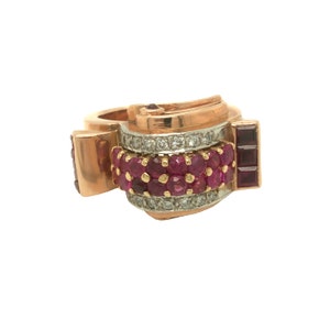 Retro Ruby and Diamond 14k Yellow Gold Ring