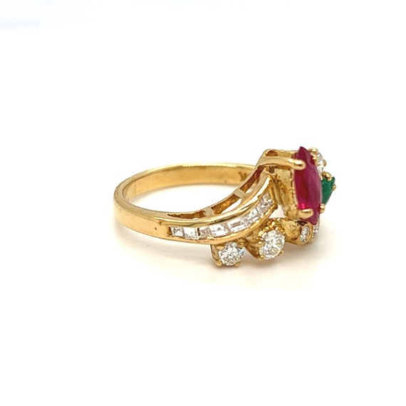 Cluster Floral Gemstone Ruby, Emerald, Diamond Ri… - image 7