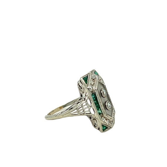 Edwardian Diamond, Emerald, Quartz Plaque Ring 18… - image 5