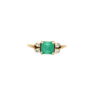 Vintage 14k Yellow Gold Emerald and Diamond Engagement Ring