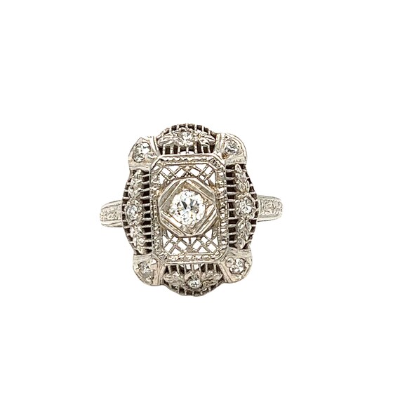 Edwardian Era Diamond Ring 18K White Gold - image 8