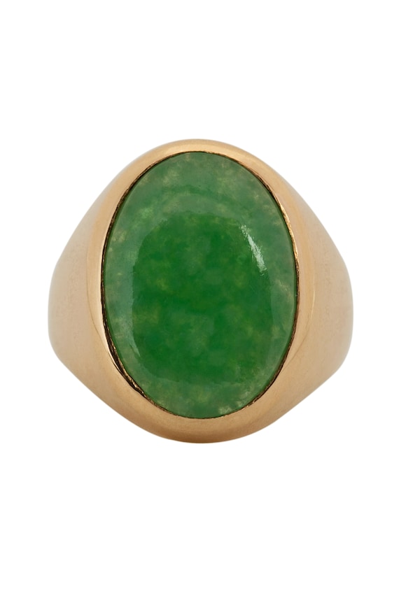 Vintage Oval Green Jadeite Jade Ring 14K Yellow Go
