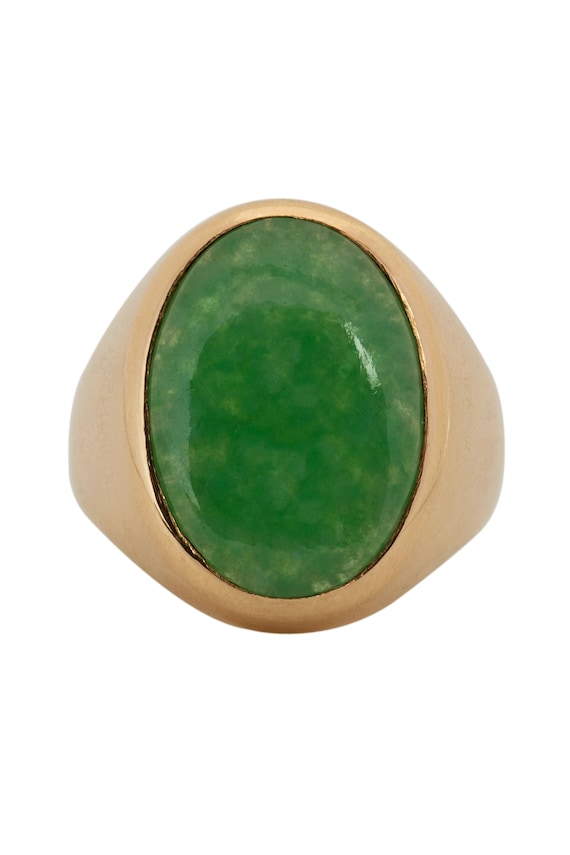Vintage Oval Green Jadeite Jade Ring 14K Yellow Gold