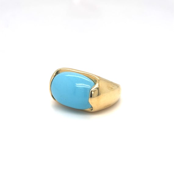 Cabochon Gumdrop Turquoise Cabochon Turquoise Puffy Ring 18k Yellow Gold