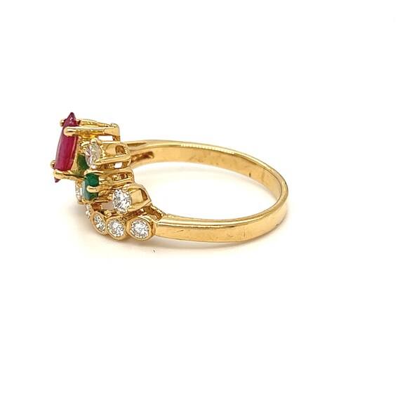 Cluster Floral Gemstone Ruby, Emerald, Diamond Ri… - image 5