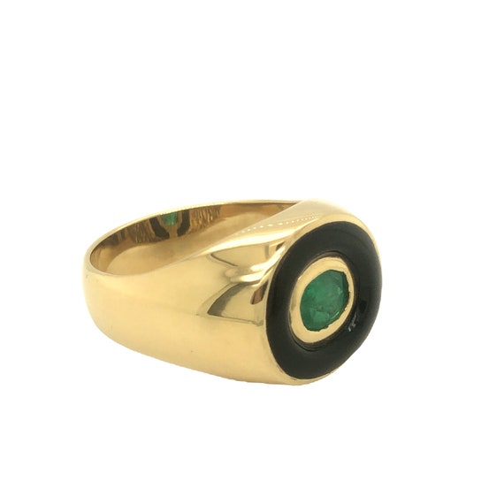 Vintage Emerald and Onyx Men's Ring 18K Yellow Go… - image 6