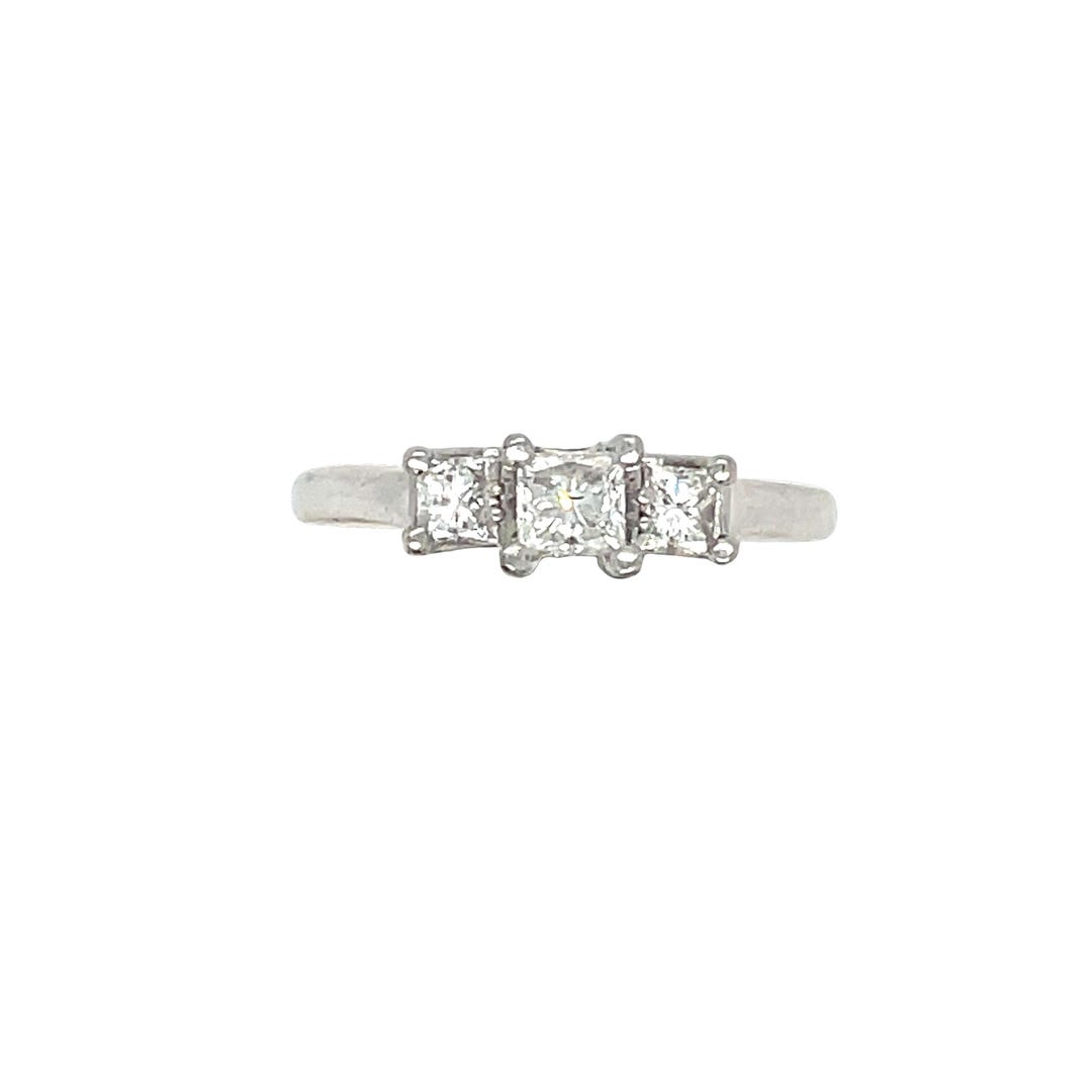 Three-stone Princess Cut Engagement Ring in 14k White Gold - Etsy