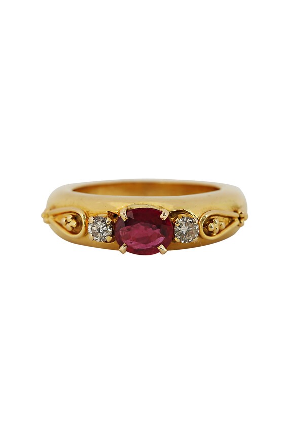 Oval Ruby and Diamond Gold Ring - image 1