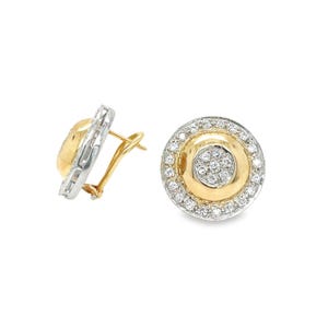 Orecchini vintage con bottone bombato e diamanti a grappolo Omega Back in oro giallo 14k