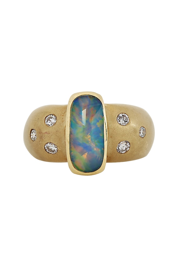 Brushed Gold Opal and Diamond 14K Yellow Gold Ring