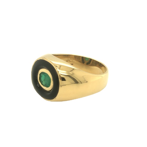 Vintage Emerald and Onyx Men's Ring 18K Yellow Go… - image 3