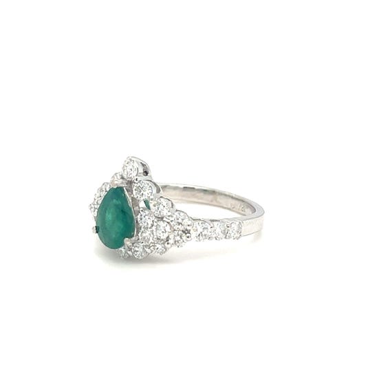 Pear Shaped Emerald and Diamond Cluster Ring 18k … - image 5
