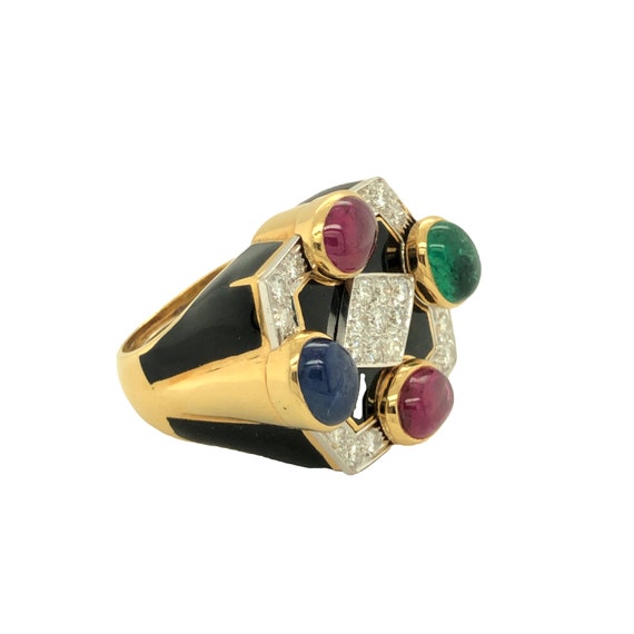 David Webb Black Enamel Ruby Emerald Sapphire Dia… - image 2