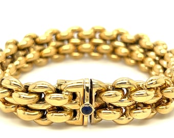 Pulsera italiana de cadena gruesa con cierre de zafiro en oro amarillo de 18 quilates
