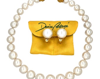 Denise Roberge 22k Yellow Gold White South Sea Pearl Necklace & Earring Set