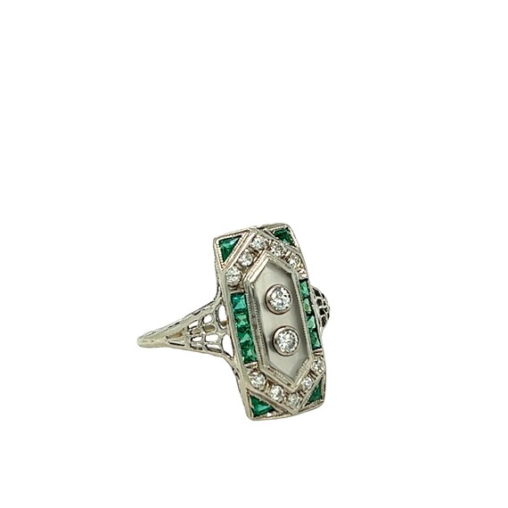 Edwardian Diamond, Emerald, Quartz Plaque Ring 18… - image 6