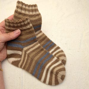 Brown Merino Wool Socks for Toddler: Striped Knit Kids Socks