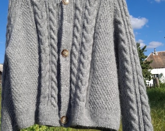 Hand-knitted Cable Knit Cardigan - Button-up Wool Sweater - Cozy